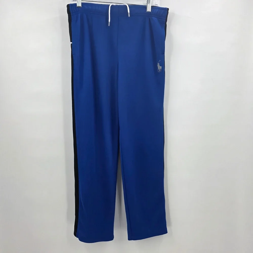 POLO RALPH LAUREN TRACK PANTS MENS LARGE BLUE BLACK POCKETS PERFORMANCE ATHLETIC